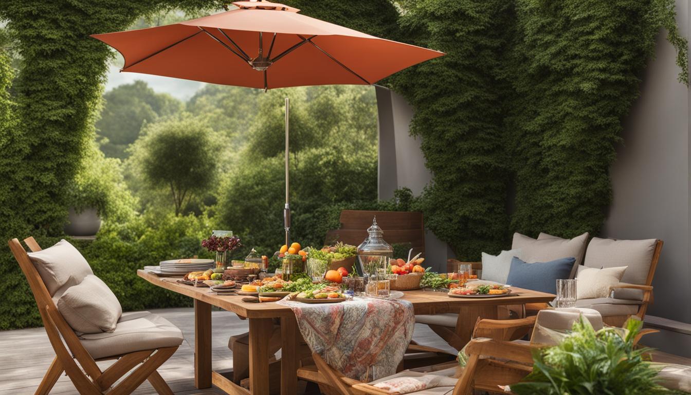 Incorporating patio umbrella into seating/dining area
